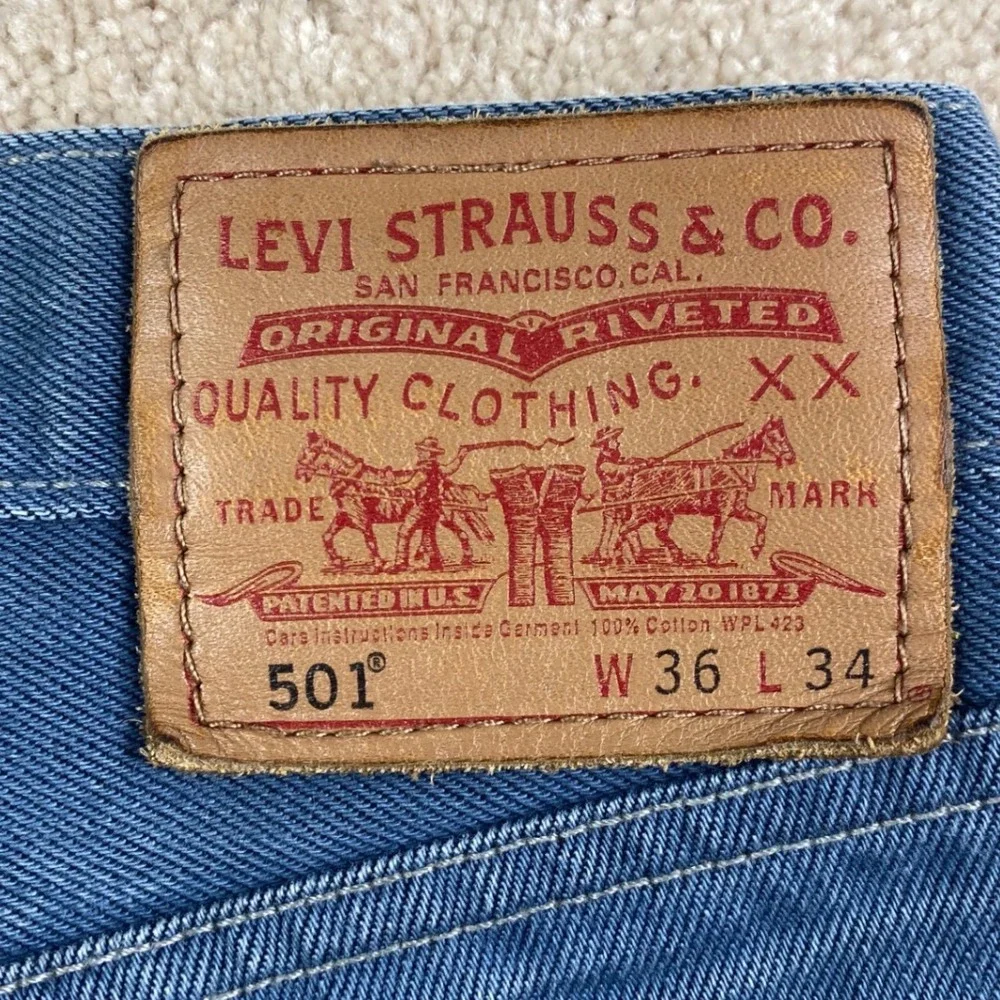 Levis 501 Original Straight Fit Blue Jeans Mens 36x34 Button Fly Denim Pants